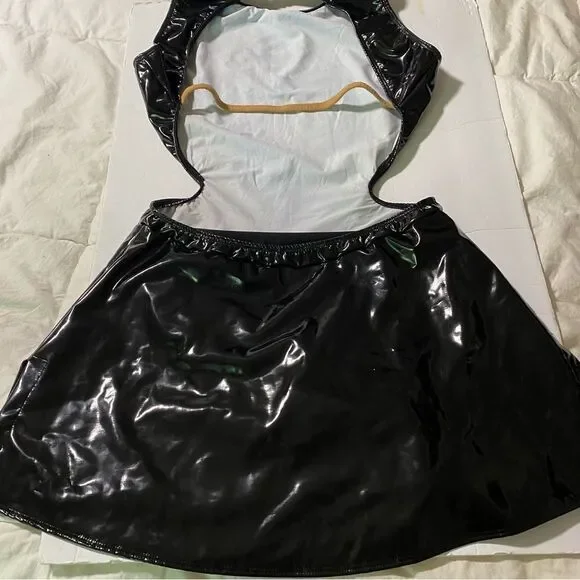 The Line up dance costume mature faux leather leotard DENISE LIQUID DRESS  XL adl